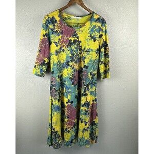 Peruvian Connection Zephirine Citrus Floral Pima Cotton Dress 3/4 Sleeve Size M